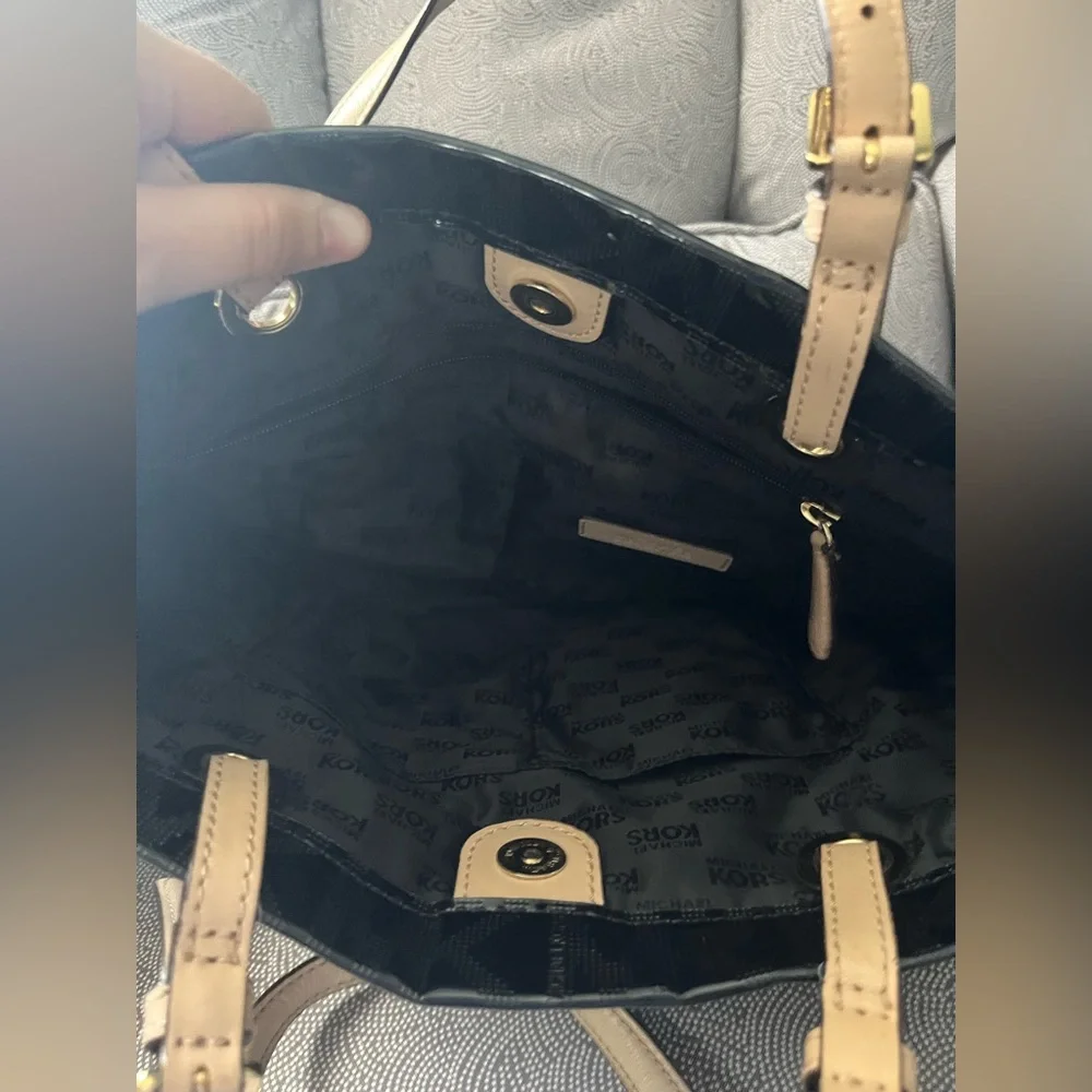 Michael Kors Glossy Black Tote with Tan Handles - Picture 3 of 6